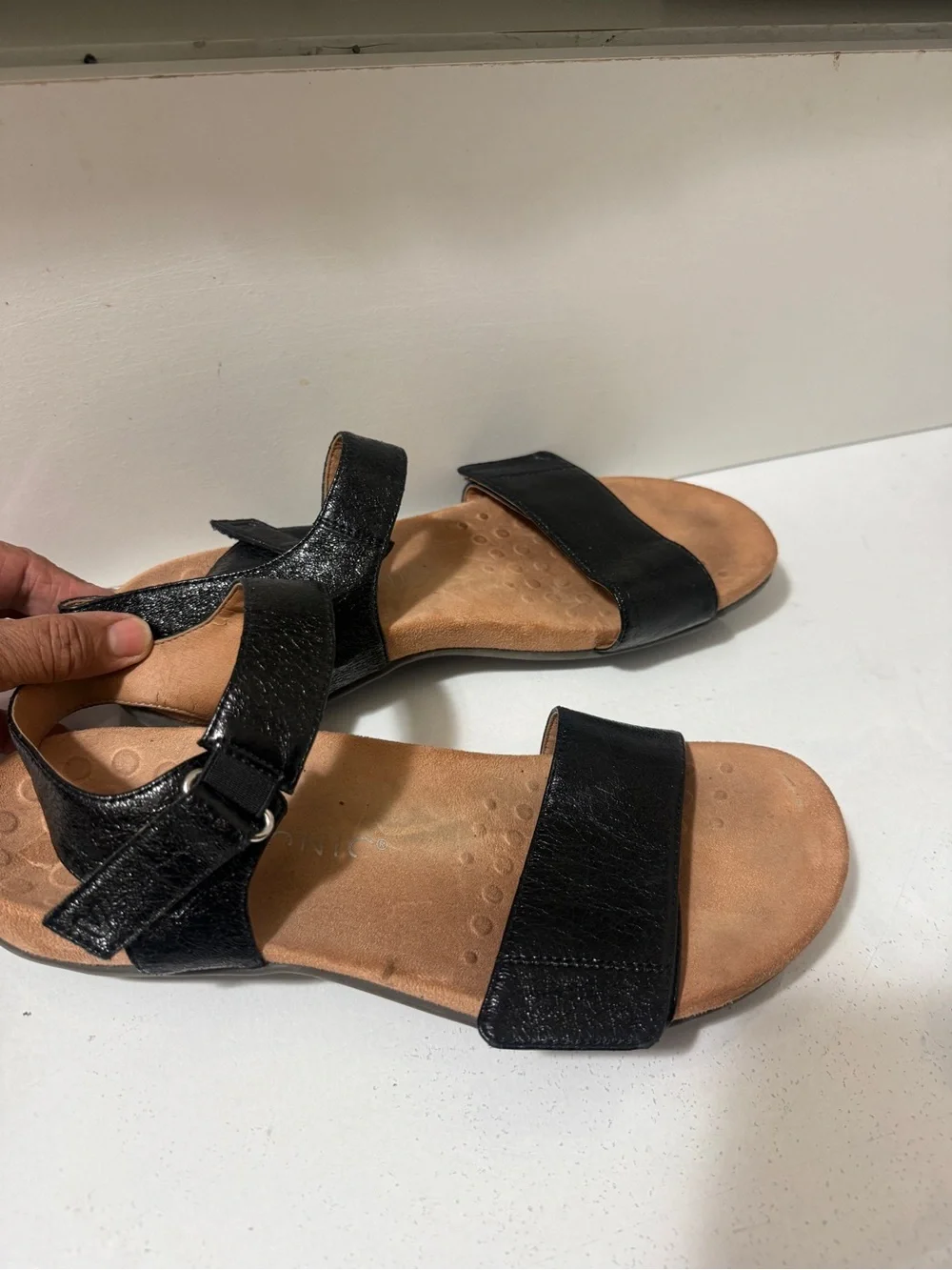 VIONIC Black Women's Comfort Sandals with Adjustable Ankle Strap